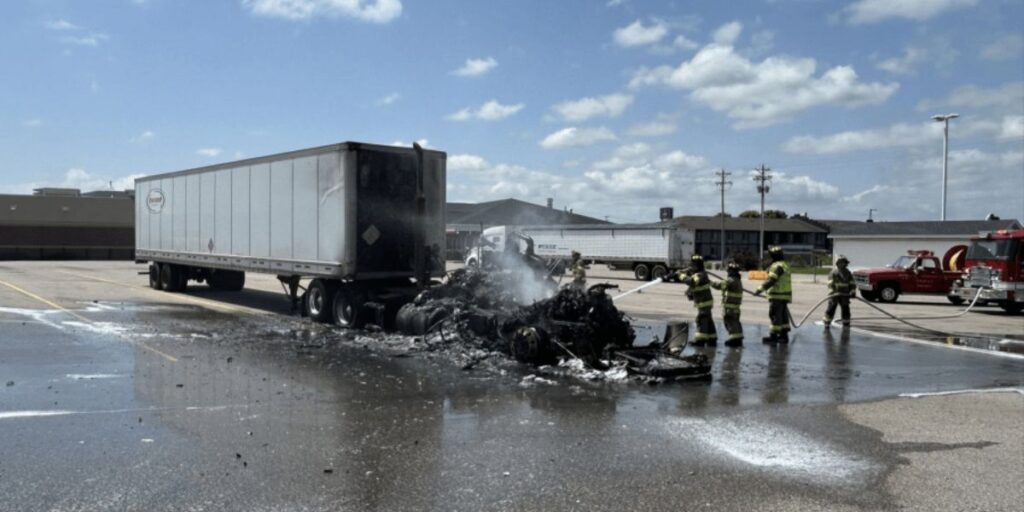 Semi-Truck Engulfed in Flames outside Tomah Kwik Trip, No Injuries reported (2)